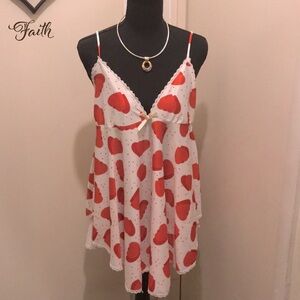 White & Red Heart Print Babydoll Nightwear. Size Large.